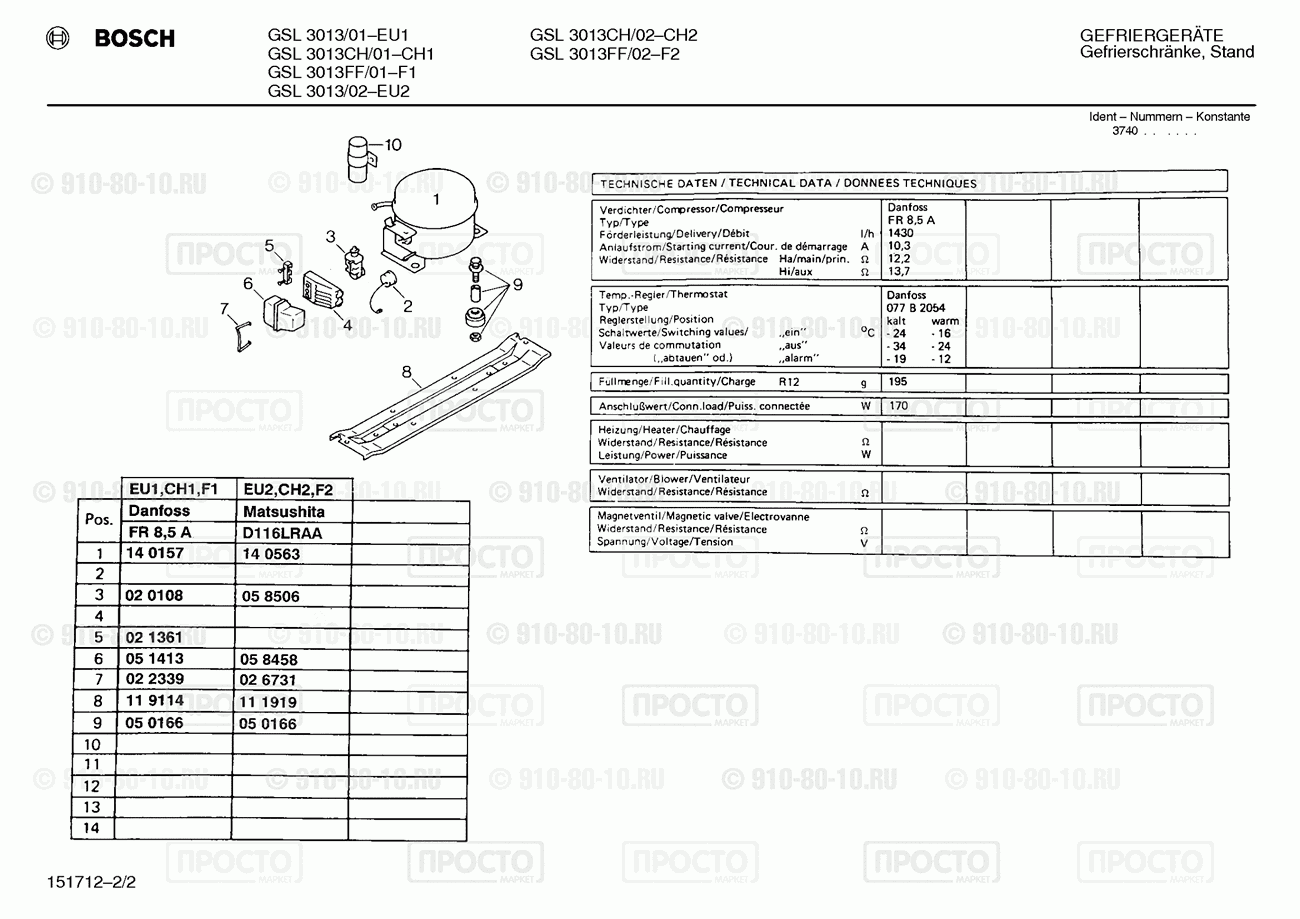 Холодильник Bosch GSL3013/01 - взрыв-схема