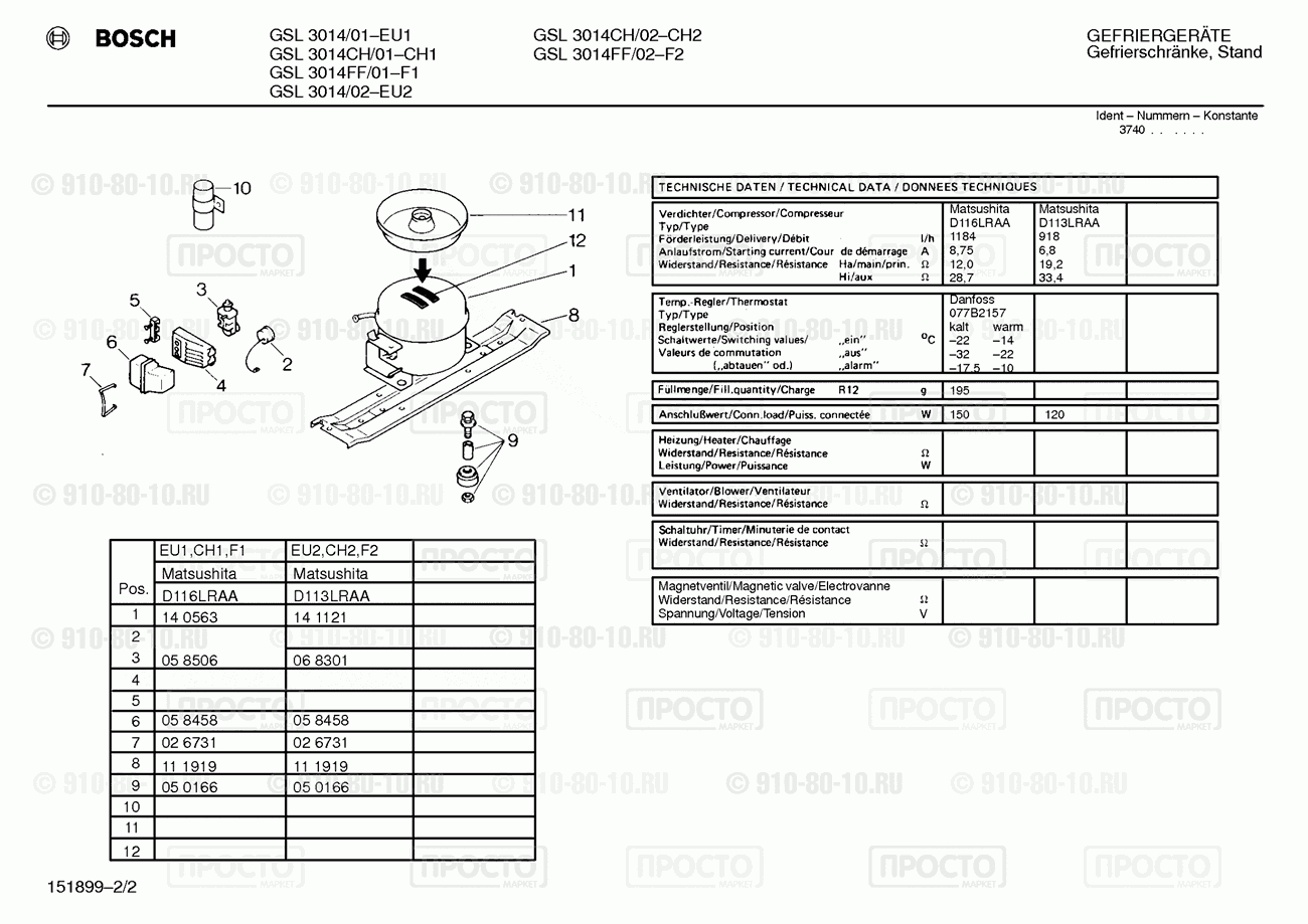 Холодильник Bosch GSL3014/01 - взрыв-схема