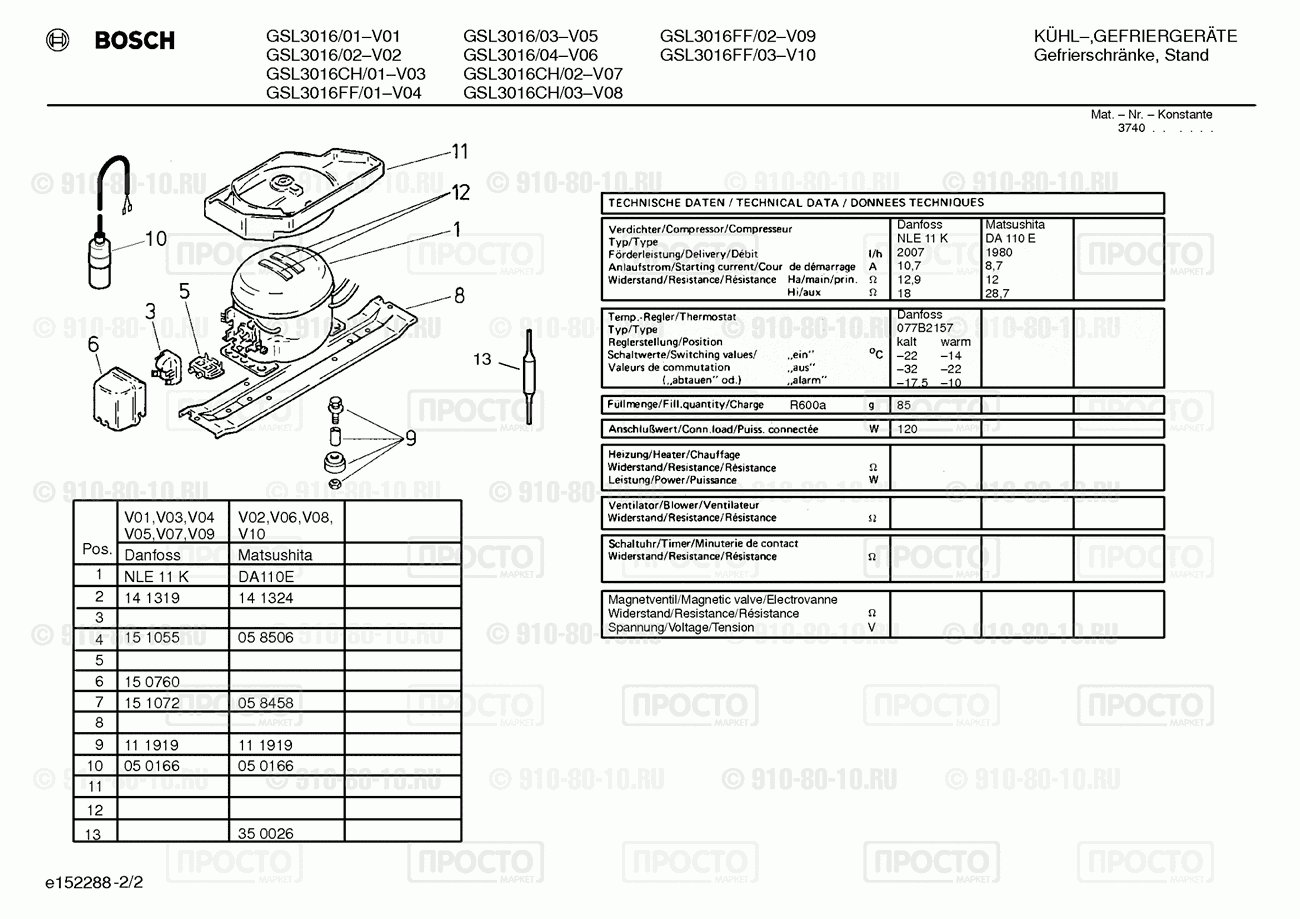 Холодильник Bosch GSL3016/01 - взрыв-схема