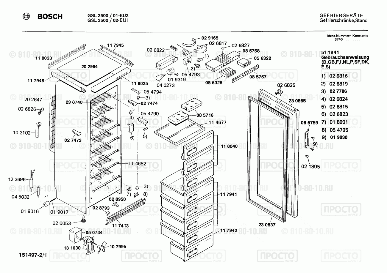 Холодильник Bosch GSL3500/01 - взрыв-схема