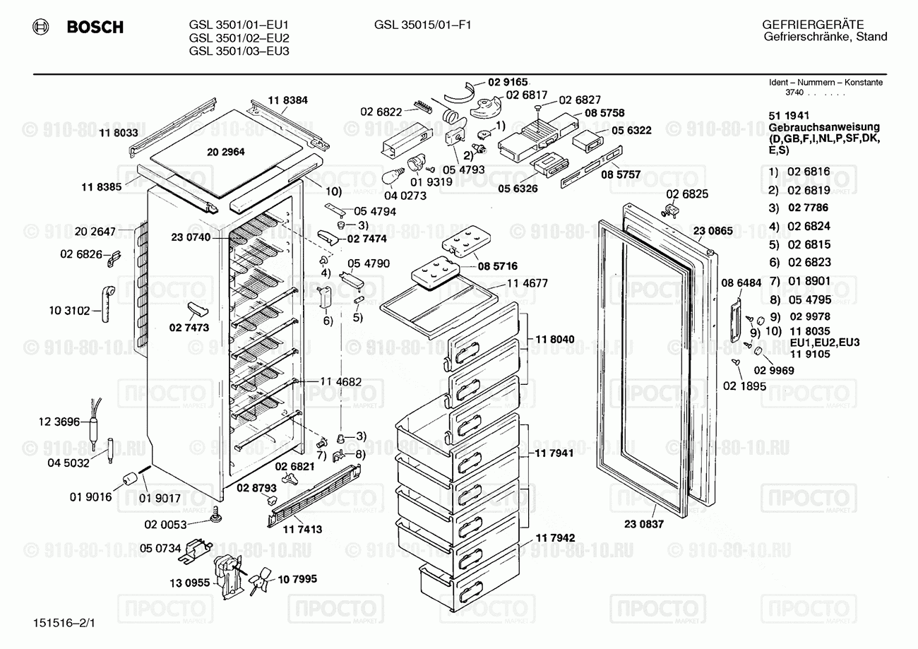 Холодильник Bosch GSL3501/02 - взрыв-схема