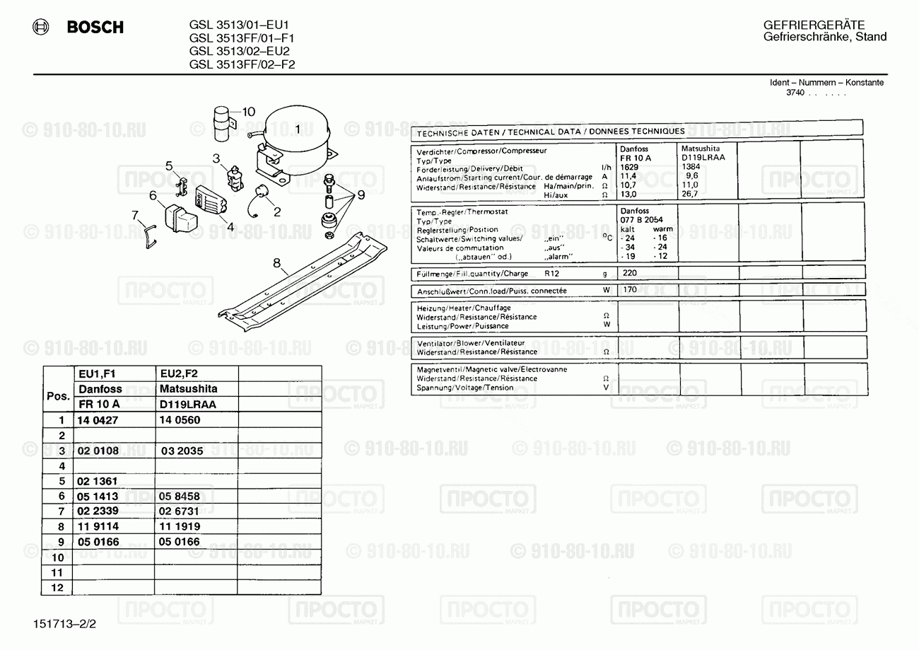 Холодильник Bosch GSL3513/01 - взрыв-схема