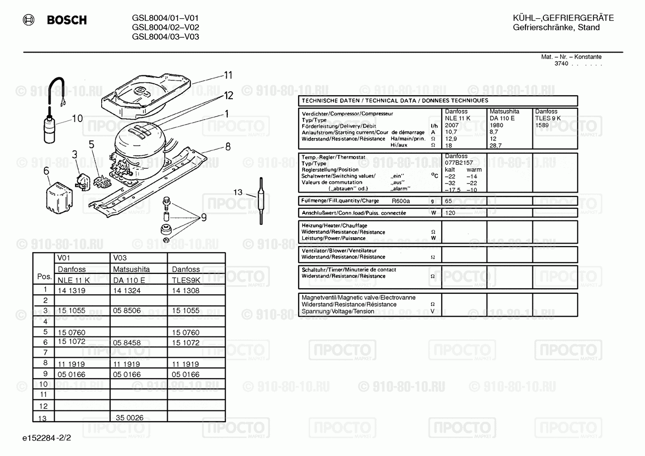 Холодильник Bosch GSL8004/03 - взрыв-схема