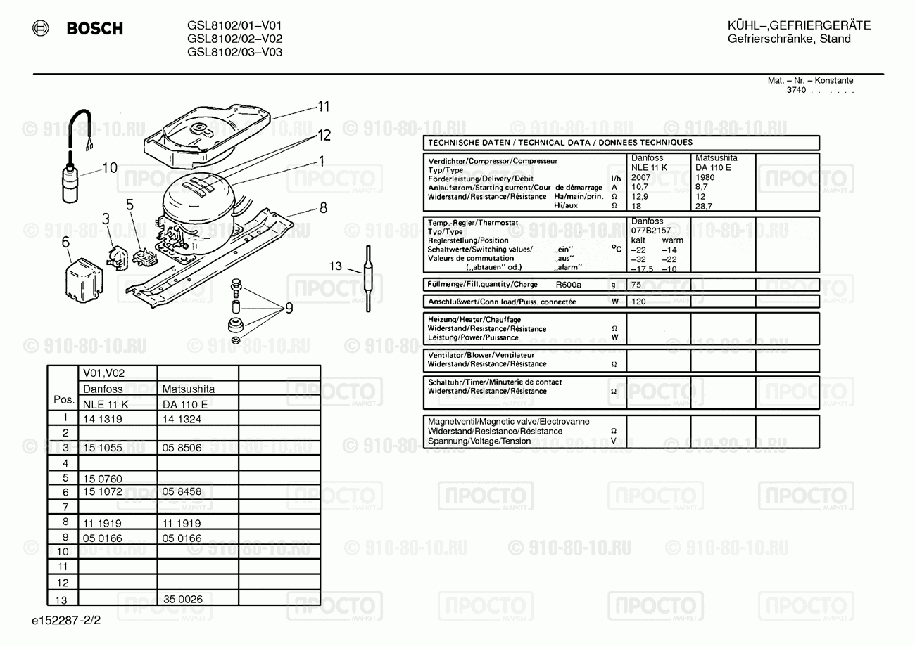 Холодильник Bosch GSL8102/01 - взрыв-схема
