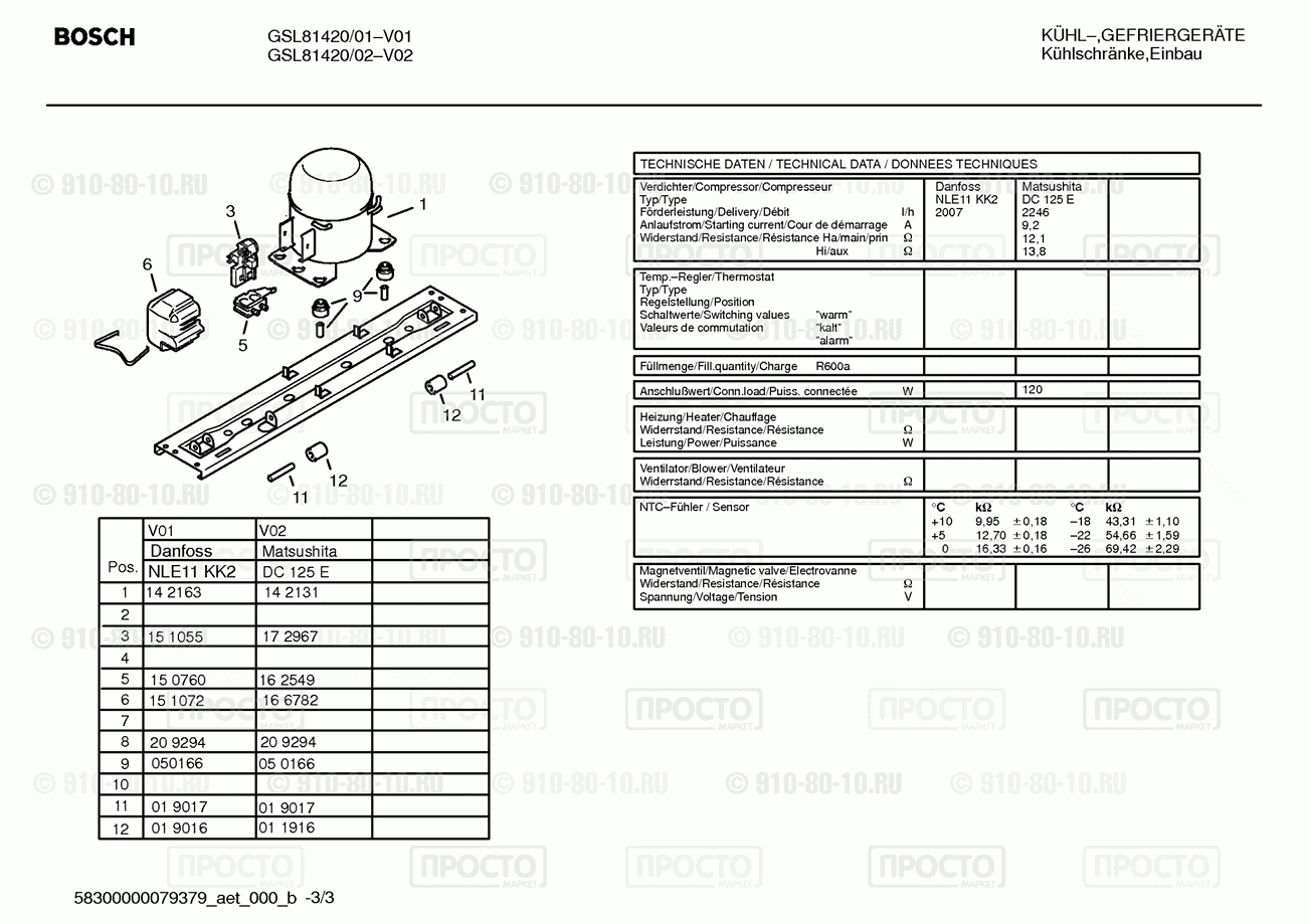Холодильник Bosch GSL81420/02 - взрыв-схема