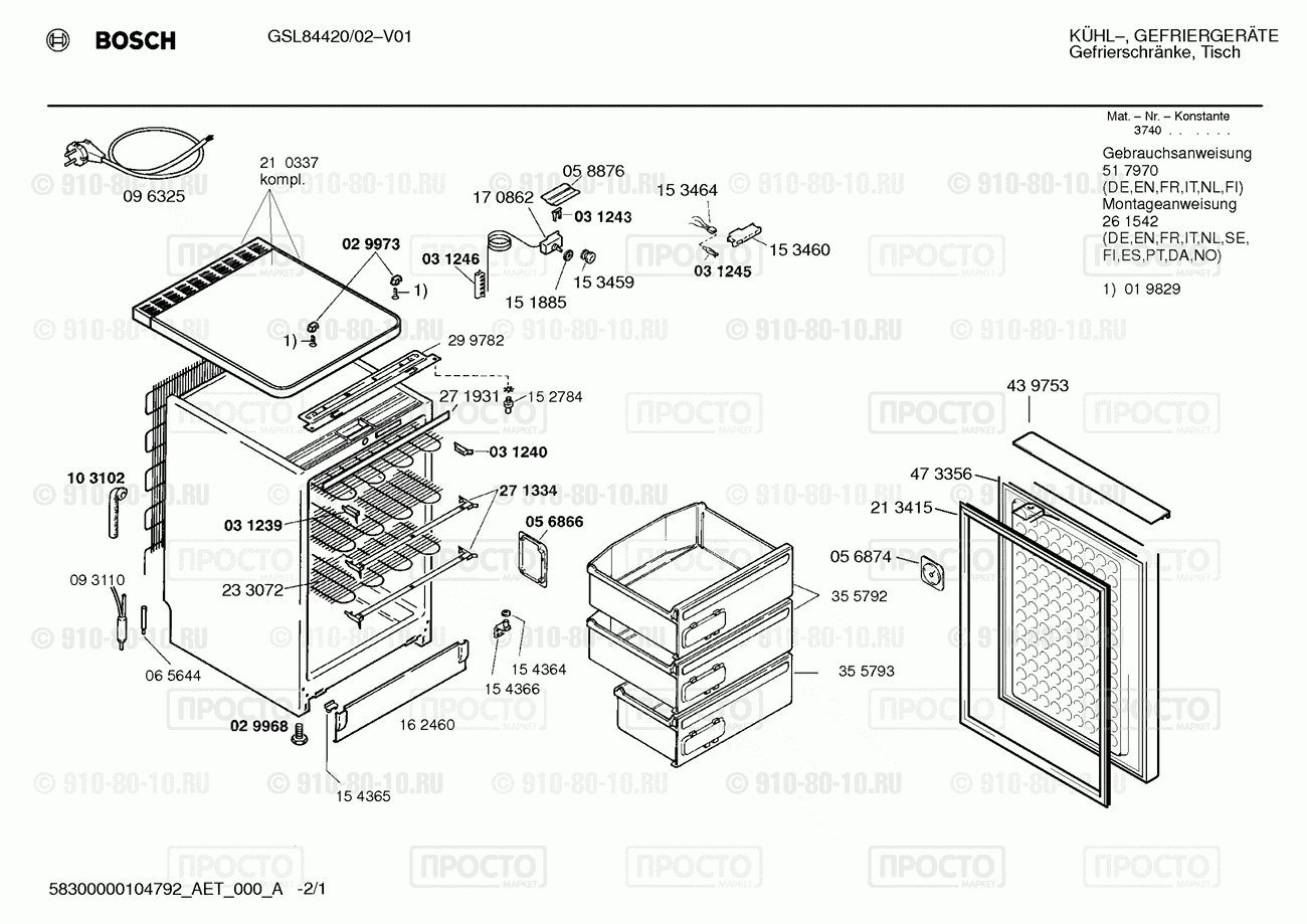 Холодильник Bosch GSL84420/02 - взрыв-схема