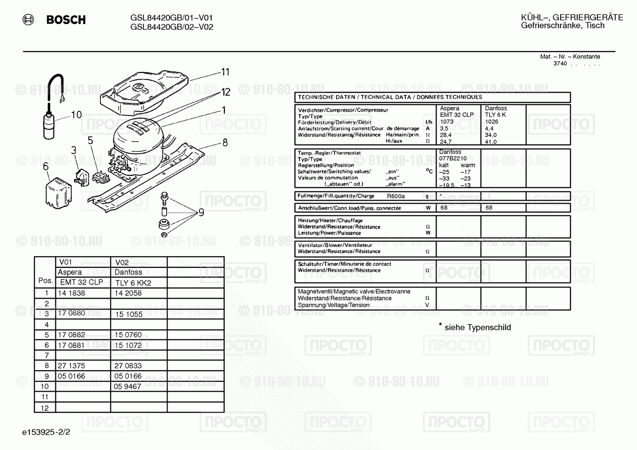 Холодильник Bosch GSL84420GB/02 - взрыв-схема