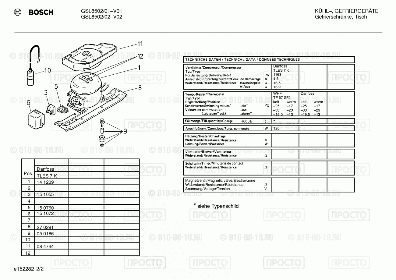 Холодильник Bosch GSL8502/02 - взрыв-схема