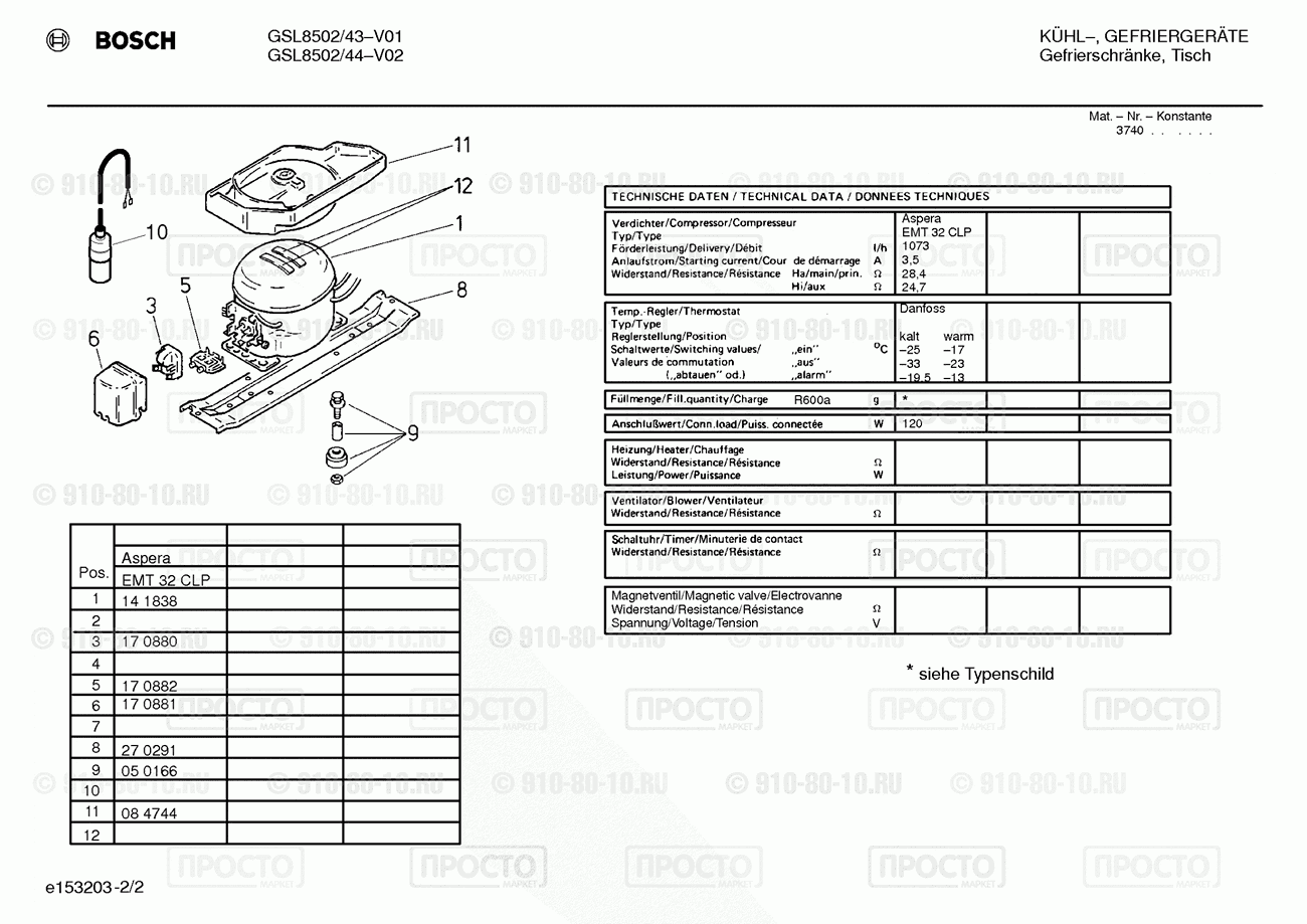 Холодильник Bosch GSL8502/44 - взрыв-схема