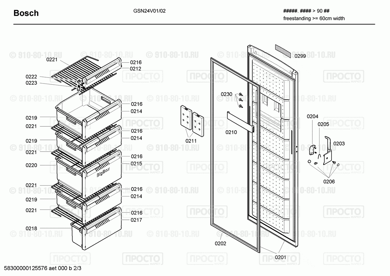 Холодильник Bosch GSN24V01/02 - взрыв-схема