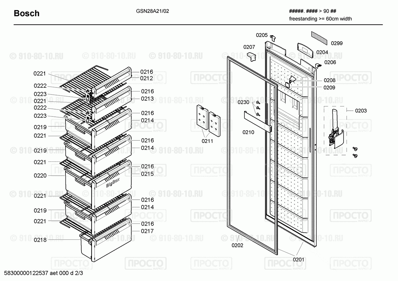 Холодильник Bosch GSN28A21/02 - взрыв-схема