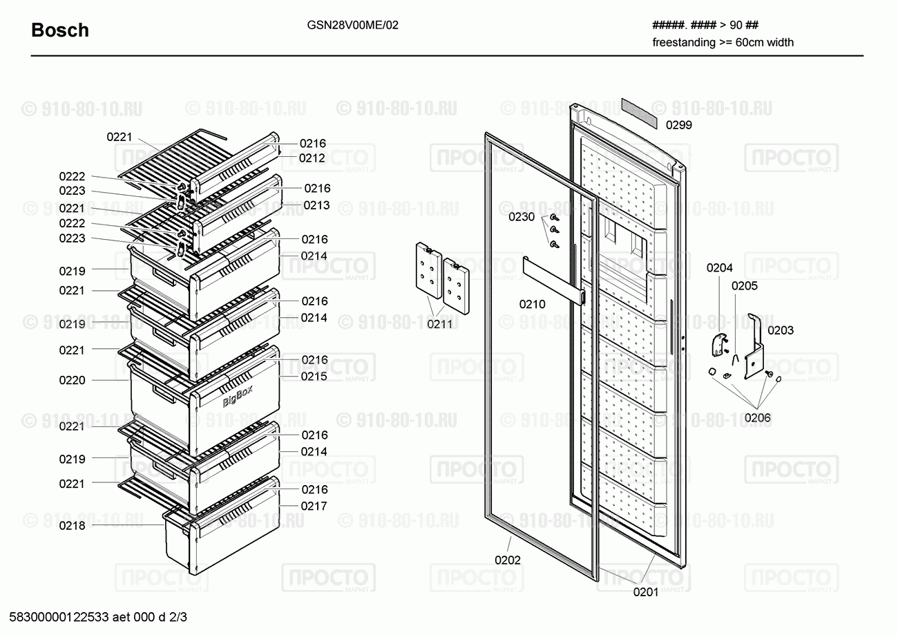 Холодильник Bosch GSN28V00ME/02 - взрыв-схема
