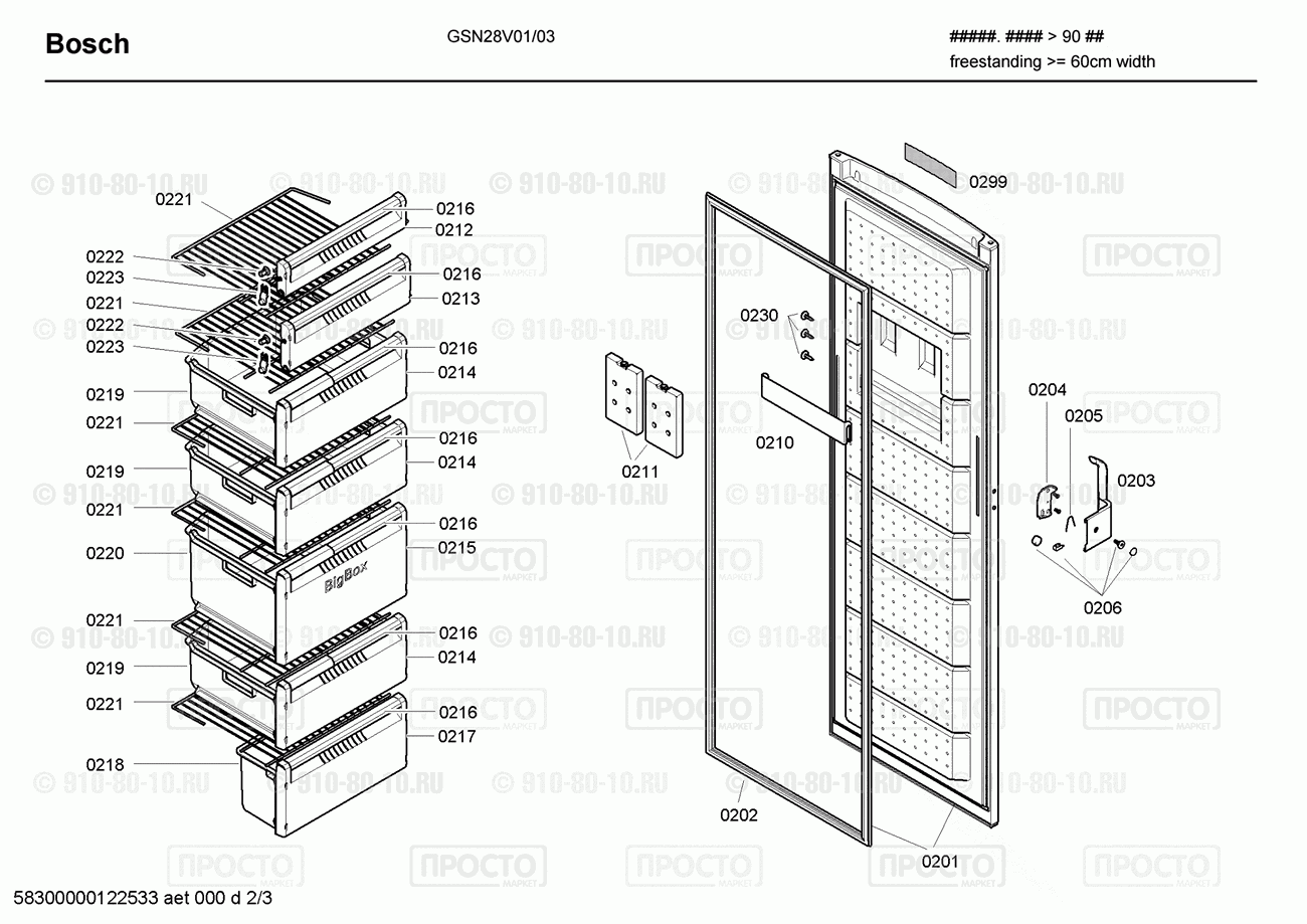 Холодильник Bosch GSN28V01/03 - взрыв-схема