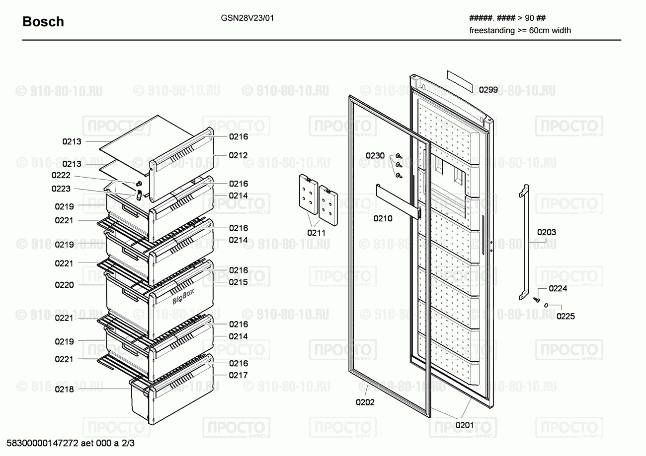 Холодильник Bosch GSN28V23/01 - взрыв-схема
