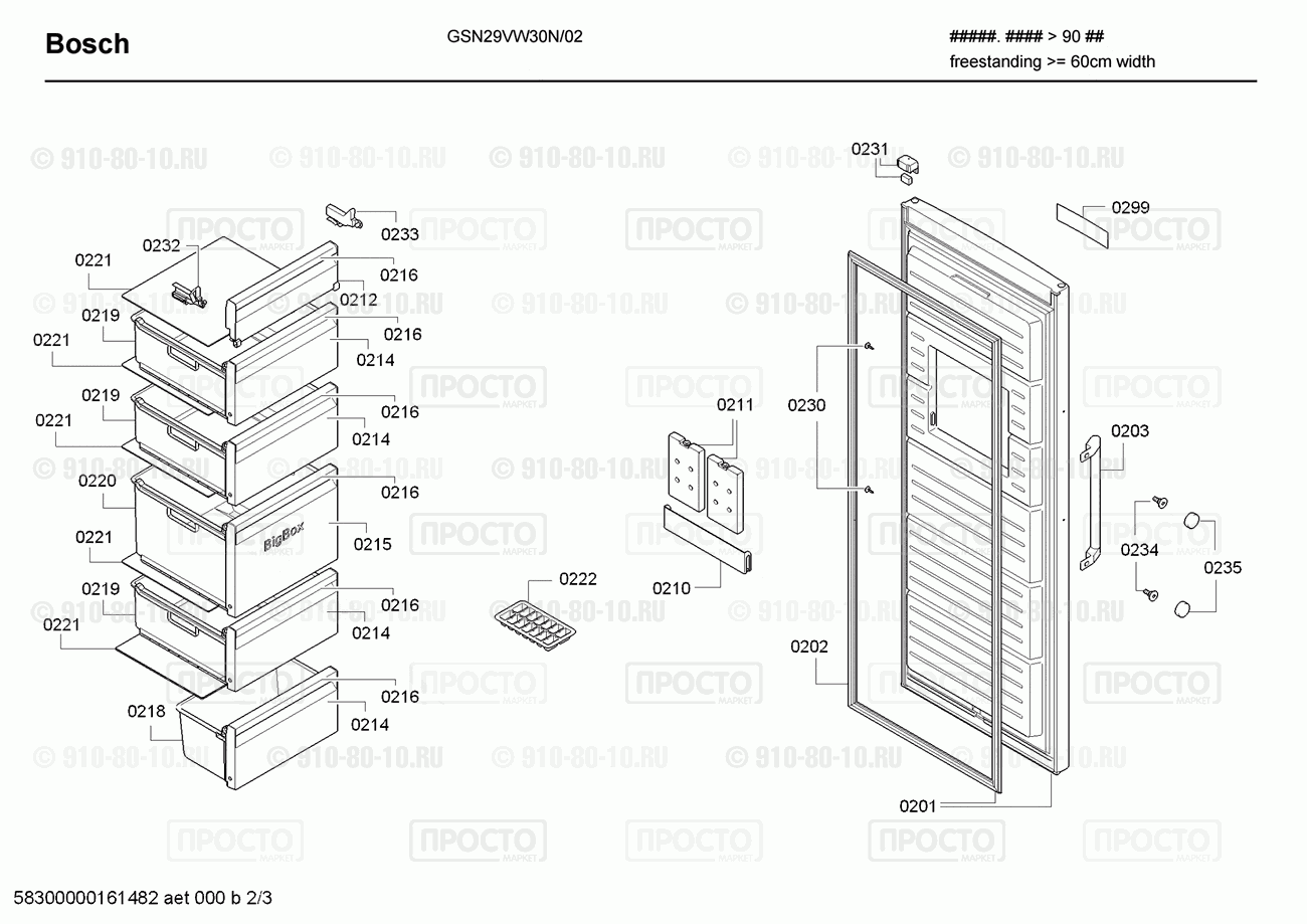 Холодильник Bosch GSN29VW30N/02 - взрыв-схема