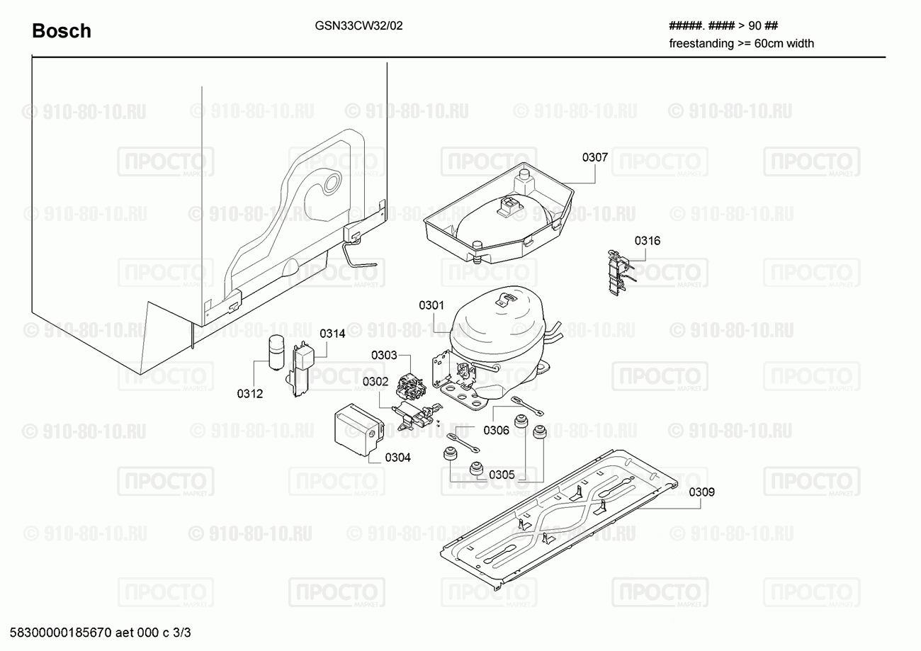 Холодильник Bosch GSN33CW32/02 - взрыв-схема