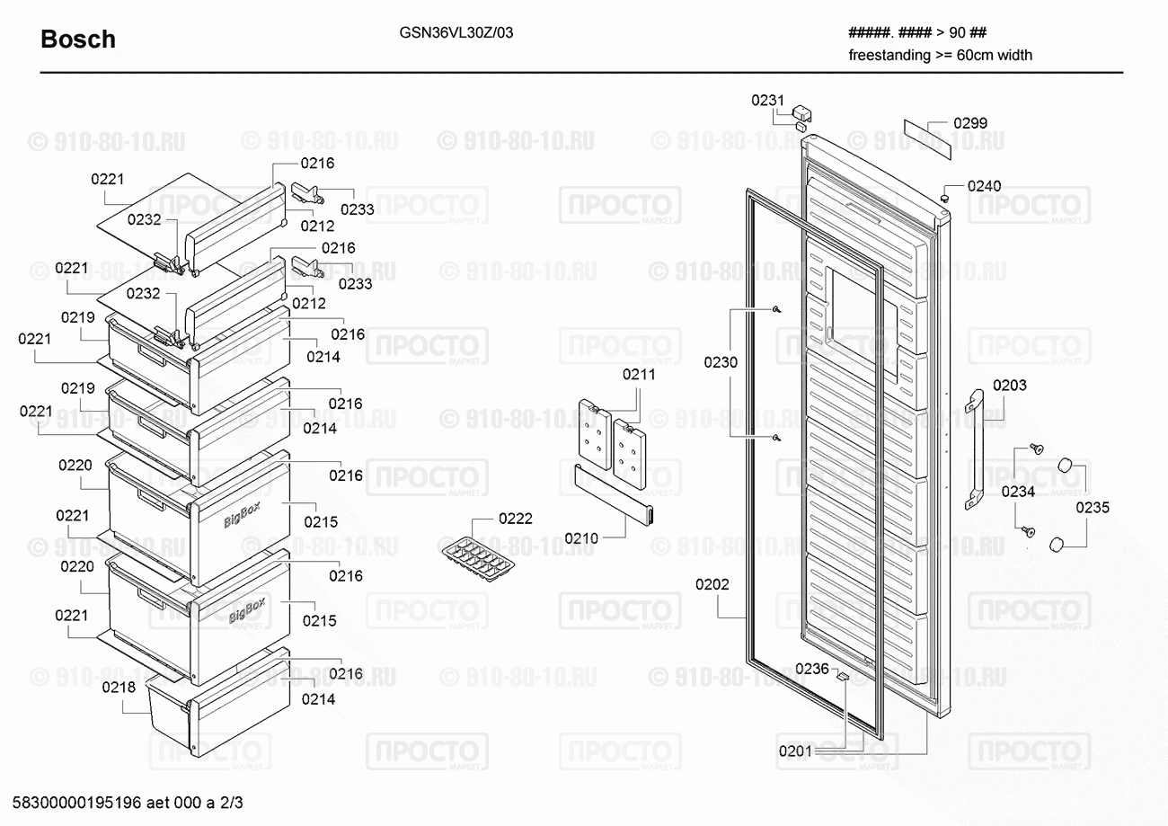 Холодильник Bosch GSN36VL30Z/03 - взрыв-схема