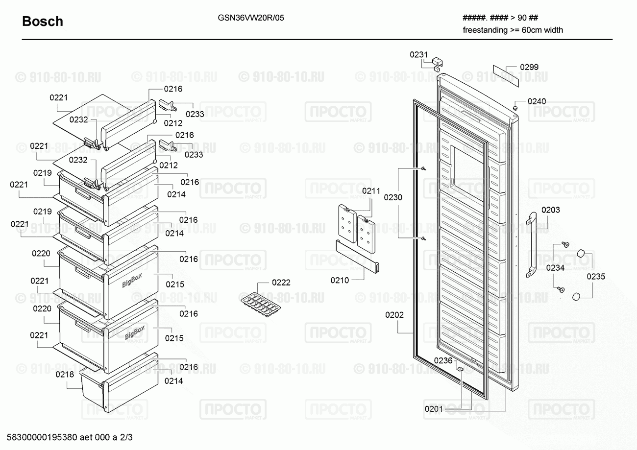 Холодильник Bosch GSN36VW20R/05 - взрыв-схема