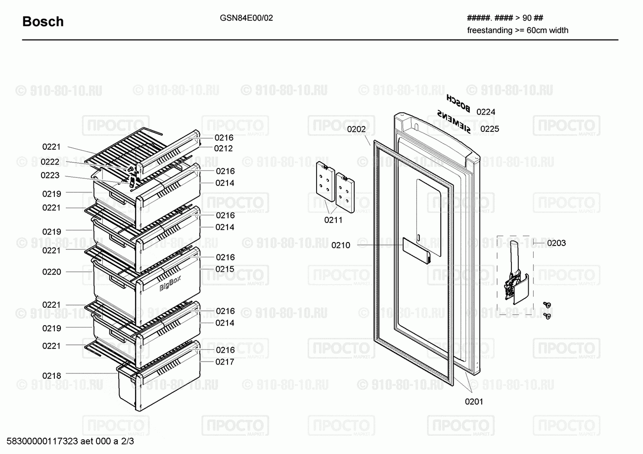 Холодильник Bosch GSN84E00/02 - взрыв-схема