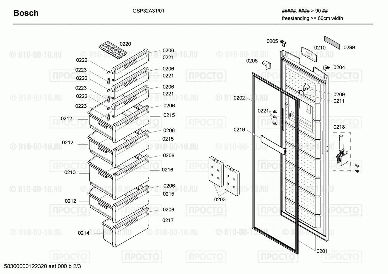 Холодильник Bosch GSP32A31/01 - взрыв-схема