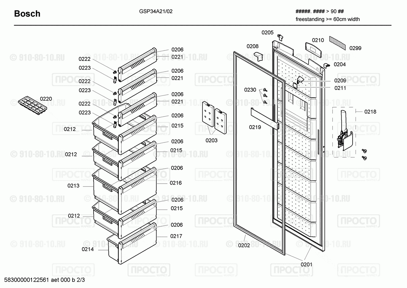 Холодильник Bosch GSP34A21/02 - взрыв-схема