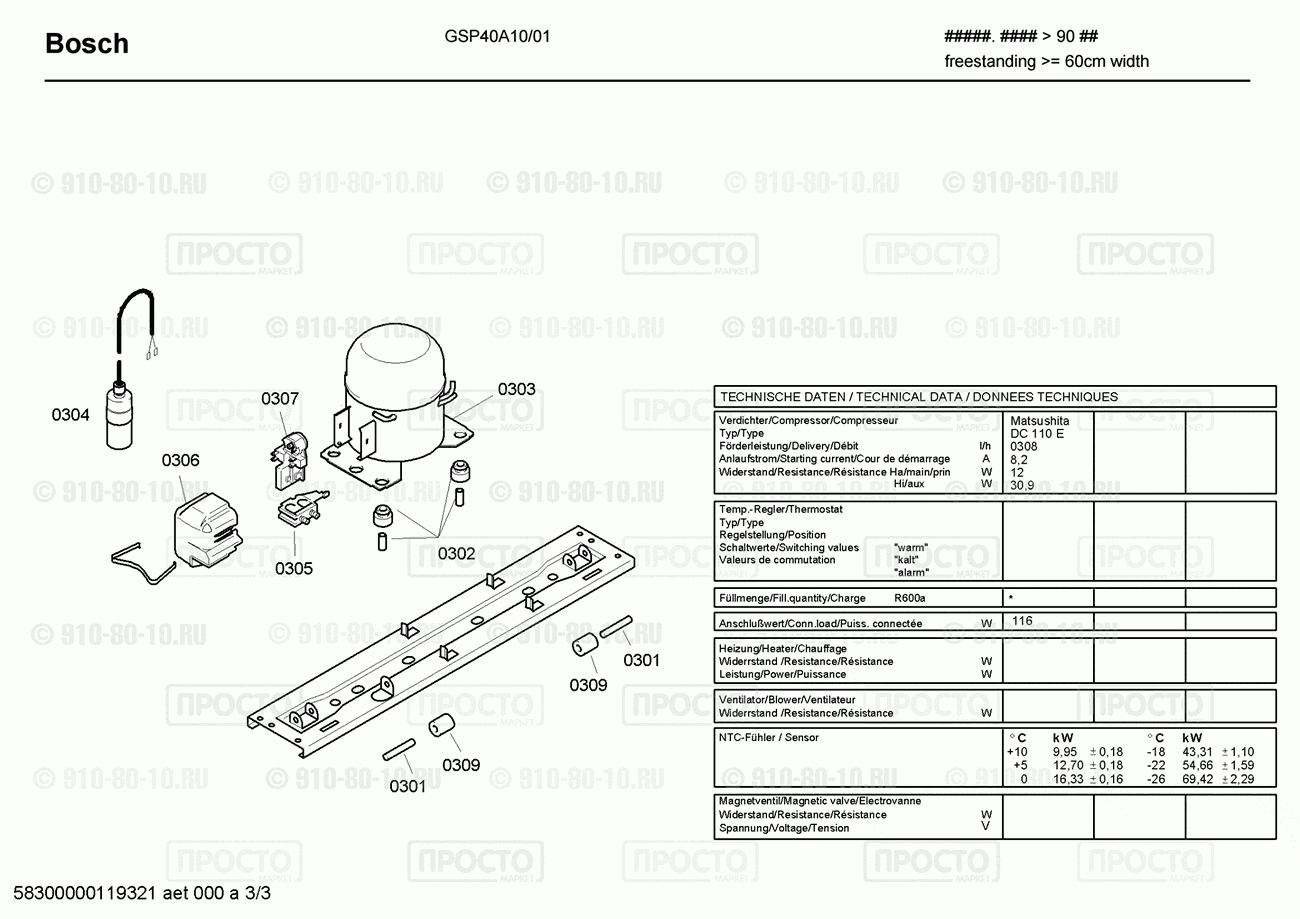Холодильник Bosch GSP40A10/01 - взрыв-схема