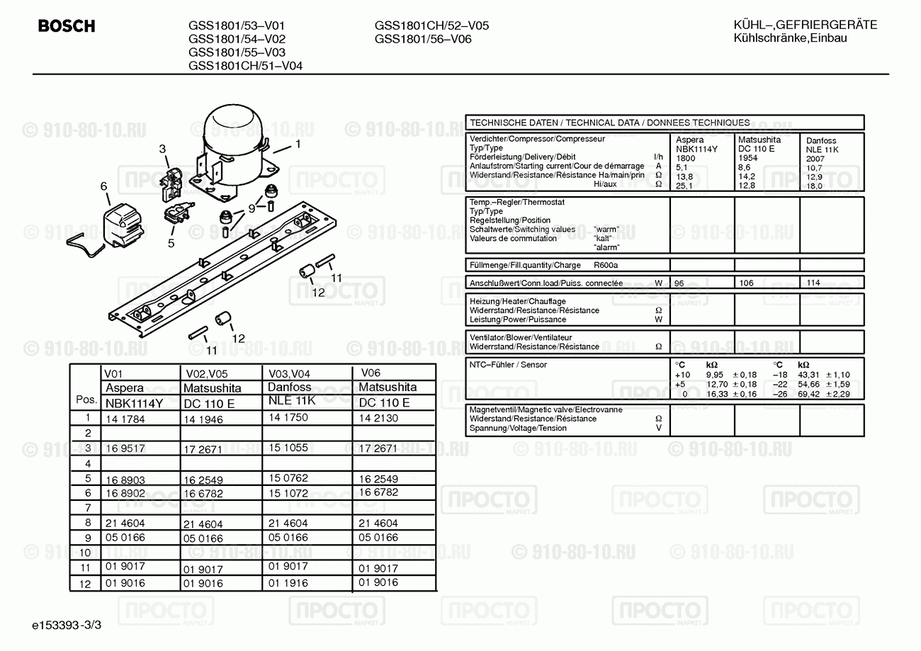 Холодильник Bosch GSS1801CH/51 - взрыв-схема