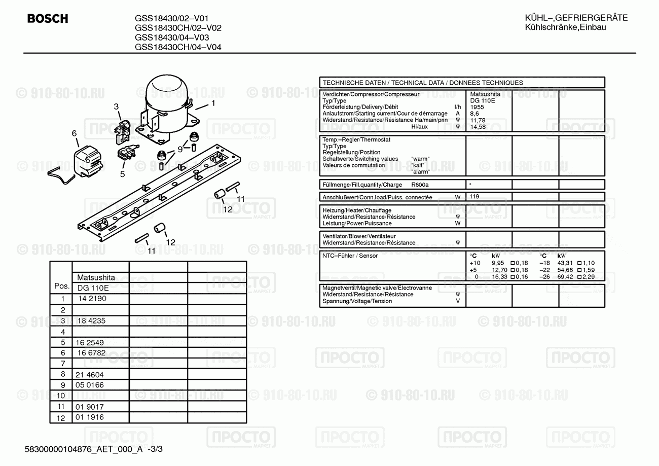 Холодильник Bosch GSS18430/04 - взрыв-схема