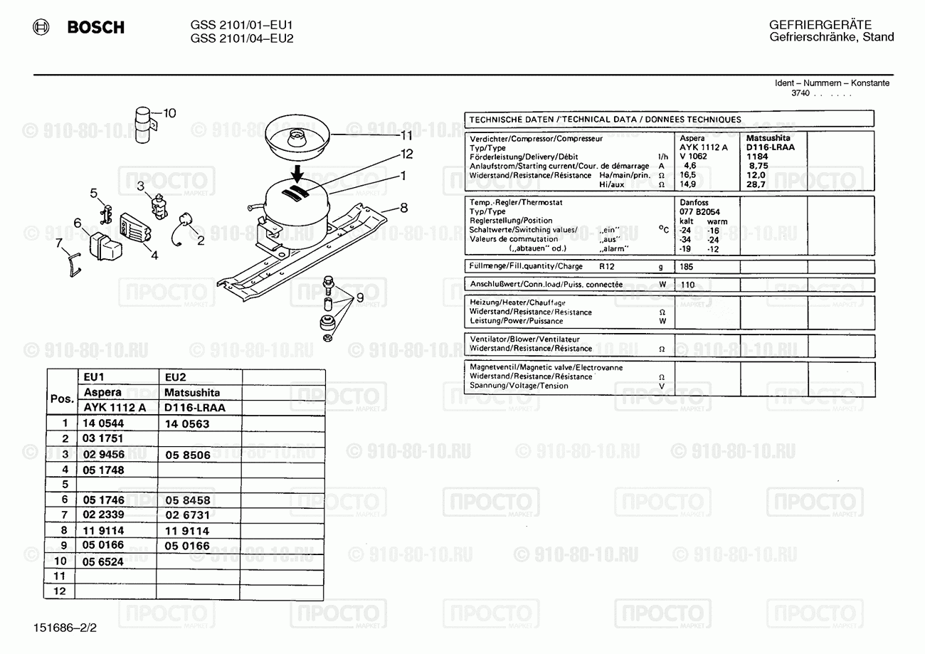 Холодильник Bosch GSS2101/01 - взрыв-схема