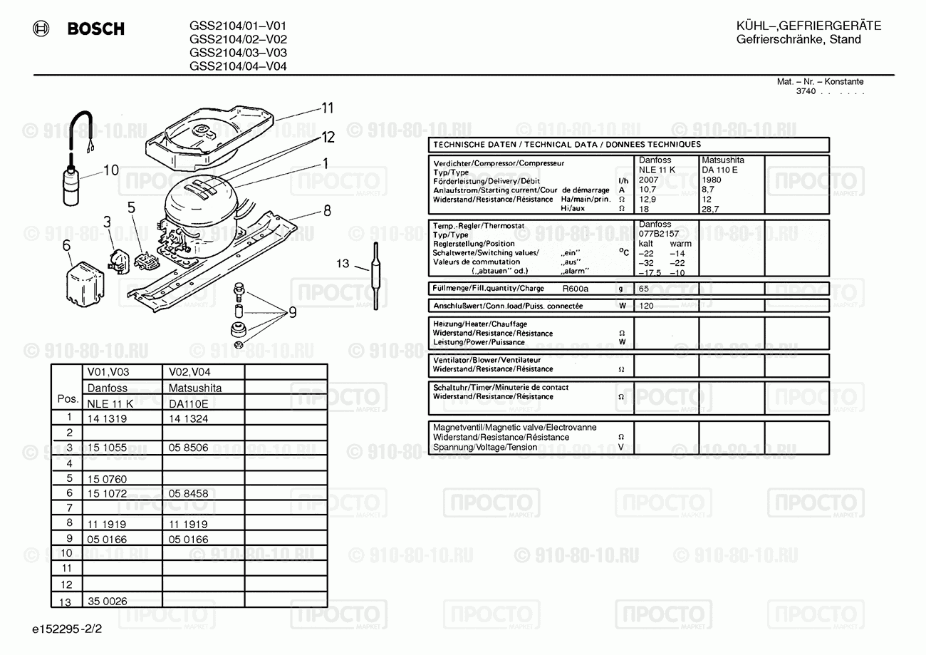 Холодильник Bosch GSS2104/01 - взрыв-схема