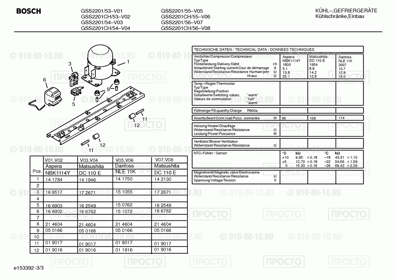 Холодильник Bosch GSS2201/53 - взрыв-схема