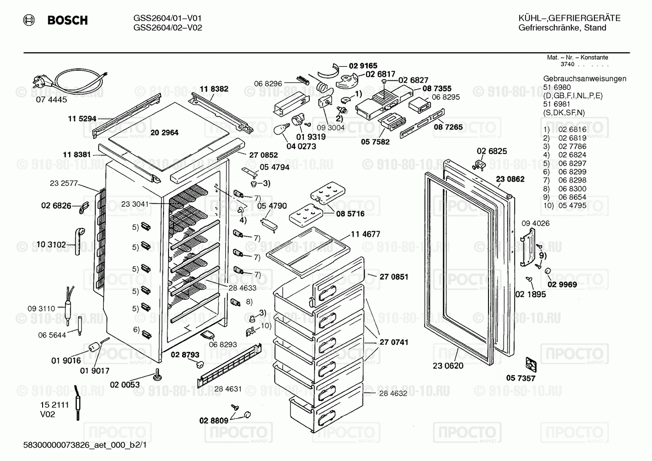 Холодильник Bosch GSS2604/01 - взрыв-схема