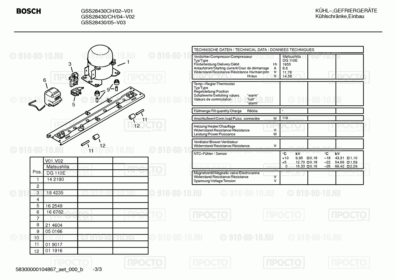 Холодильник Bosch GSS28430/05 - взрыв-схема