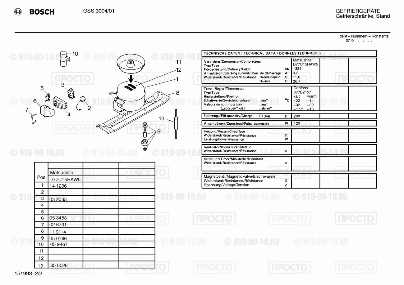 Холодильник Bosch GSS3004/01 - взрыв-схема