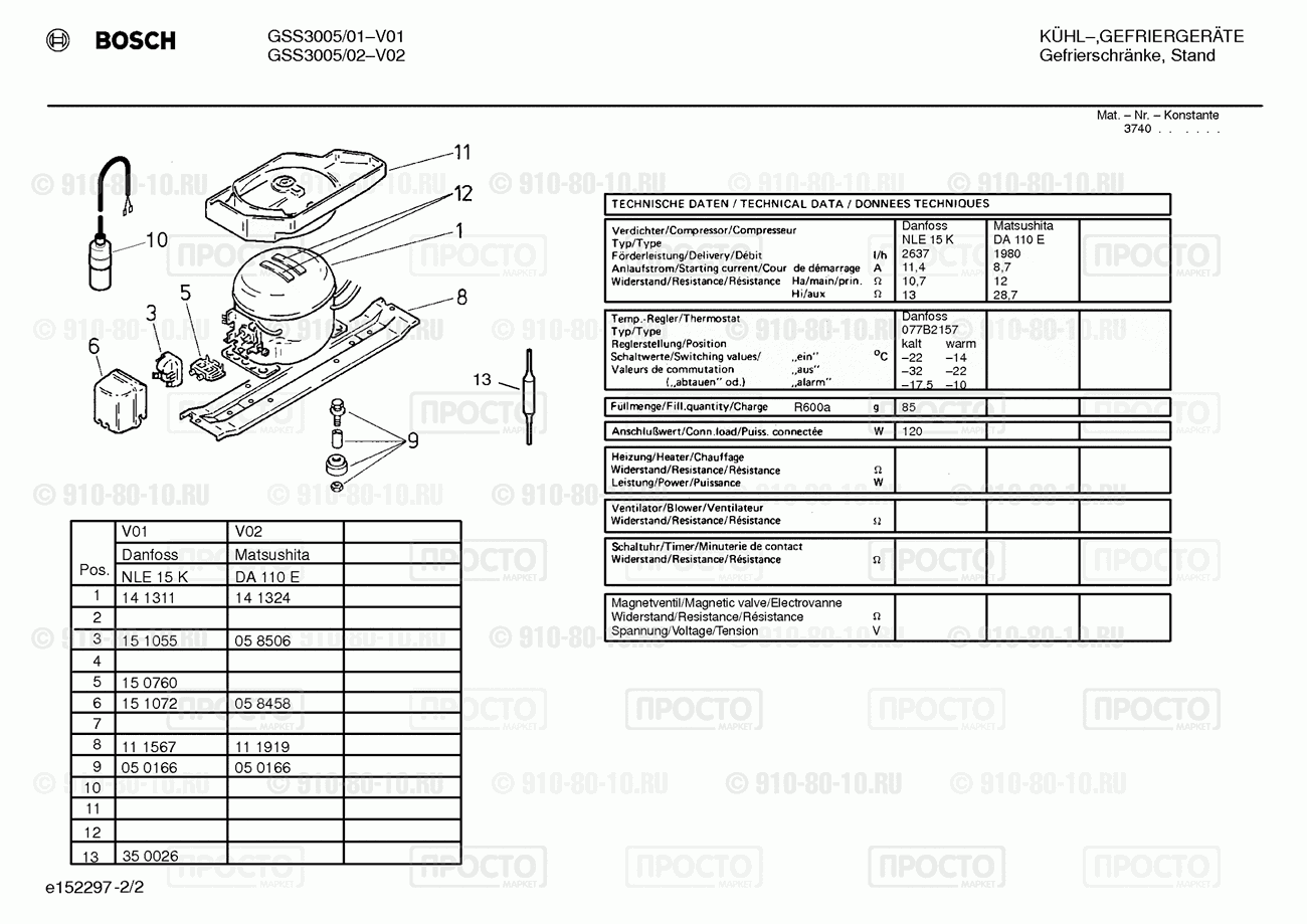 Холодильник Bosch GSS3005/01 - взрыв-схема