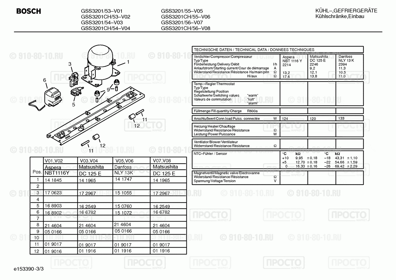 Холодильник Bosch GSS3201/53 - взрыв-схема