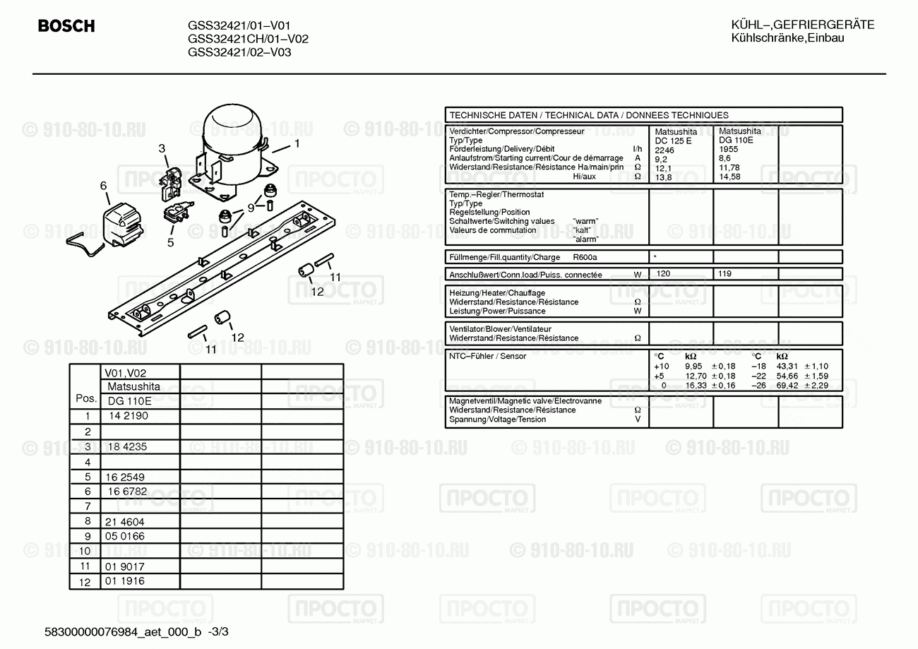 Холодильник Bosch GSS32421/01 - взрыв-схема