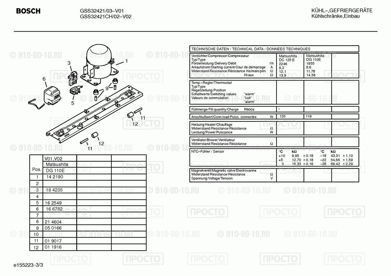 Холодильник Bosch GSS32421/03 - взрыв-схема