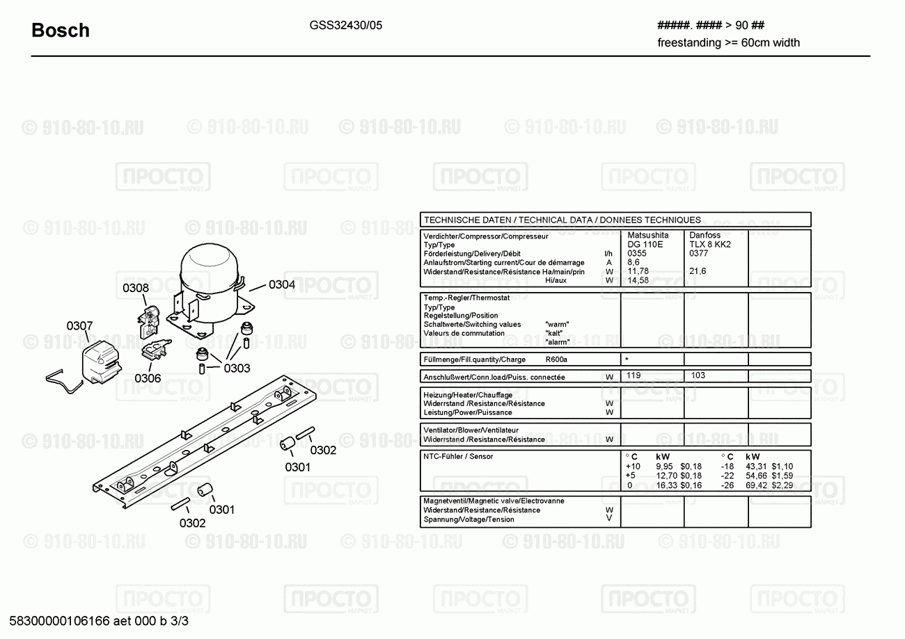 Холодильник Bosch GSS32430/05 - взрыв-схема