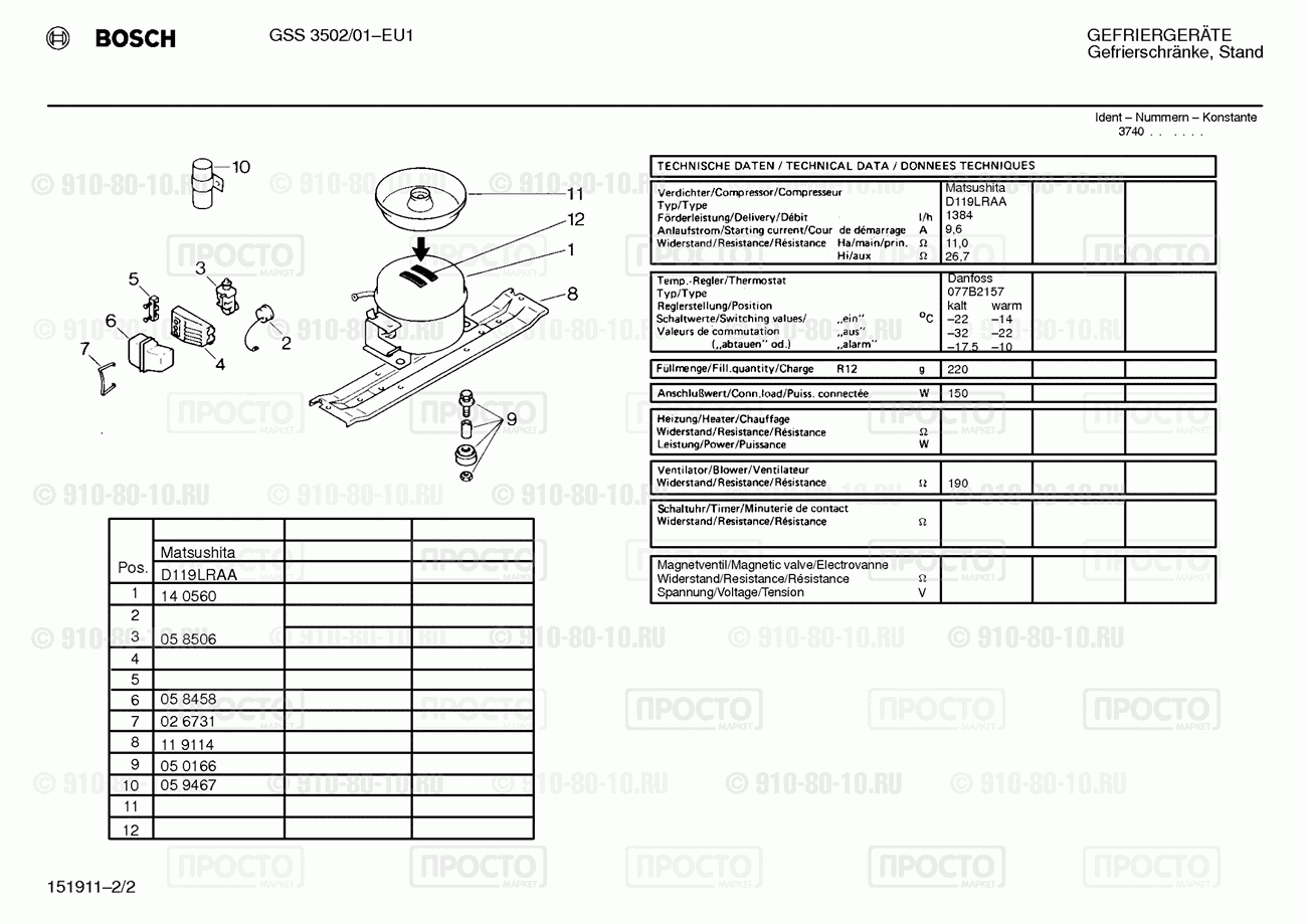 Холодильник Bosch GSS3502/01 - взрыв-схема