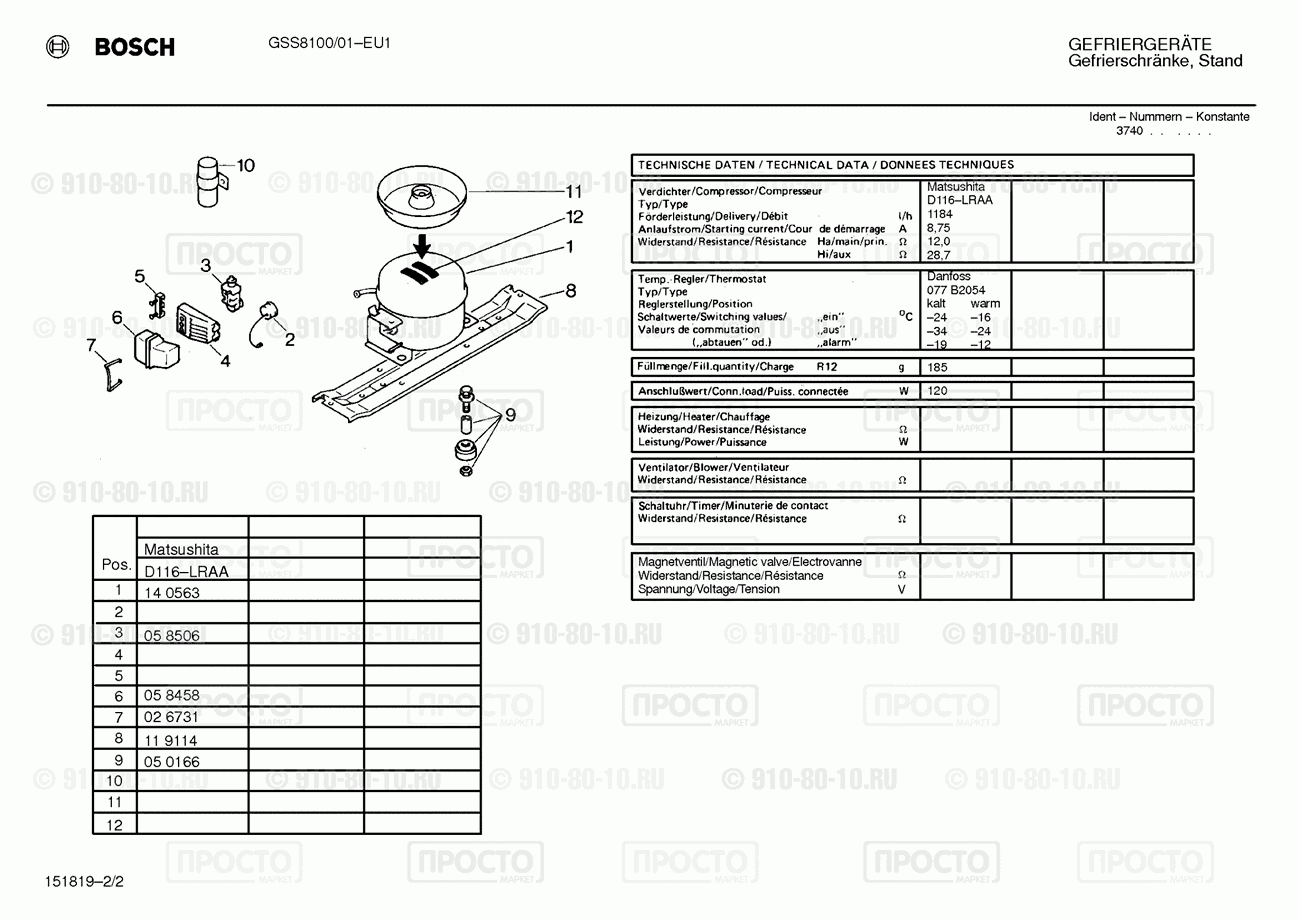 Холодильник Bosch GSS8100/01 - взрыв-схема