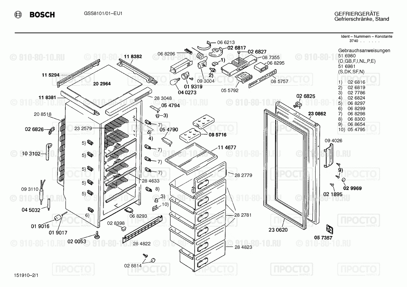 Холодильник Bosch GSS8101/01 - взрыв-схема