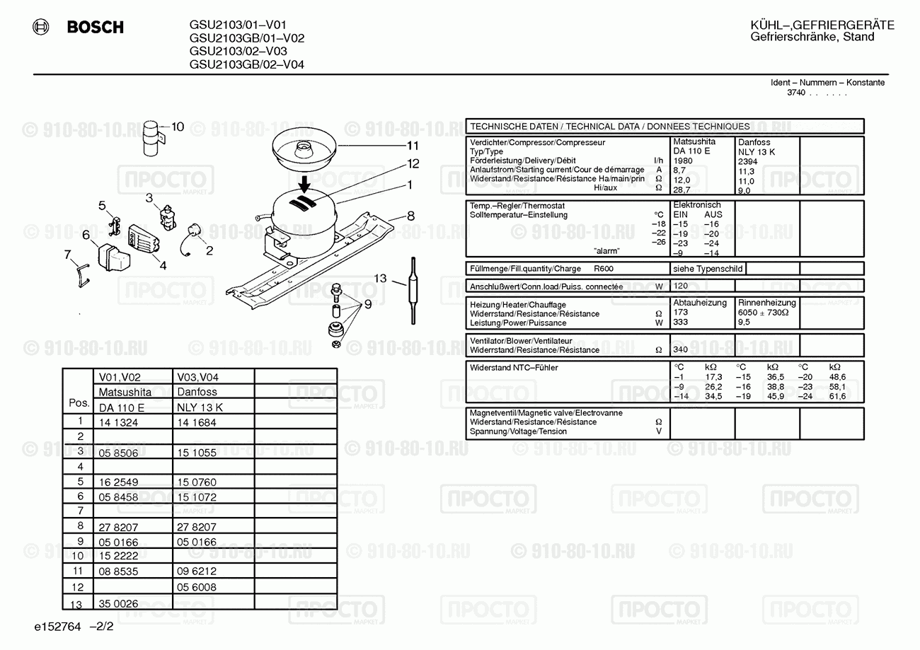 Холодильник Bosch GSU2103/02 - взрыв-схема