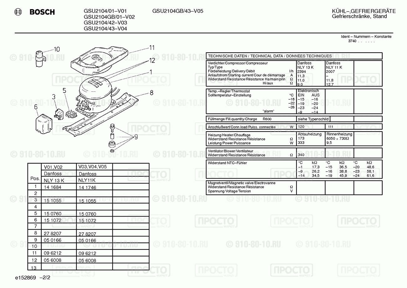 Холодильник Bosch GSU2104/01 - взрыв-схема