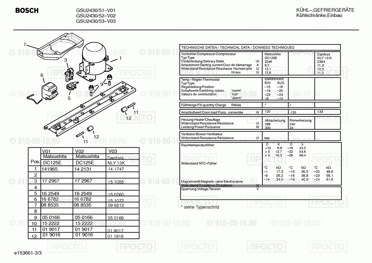 Холодильник Bosch GSU2430/52 - взрыв-схема
