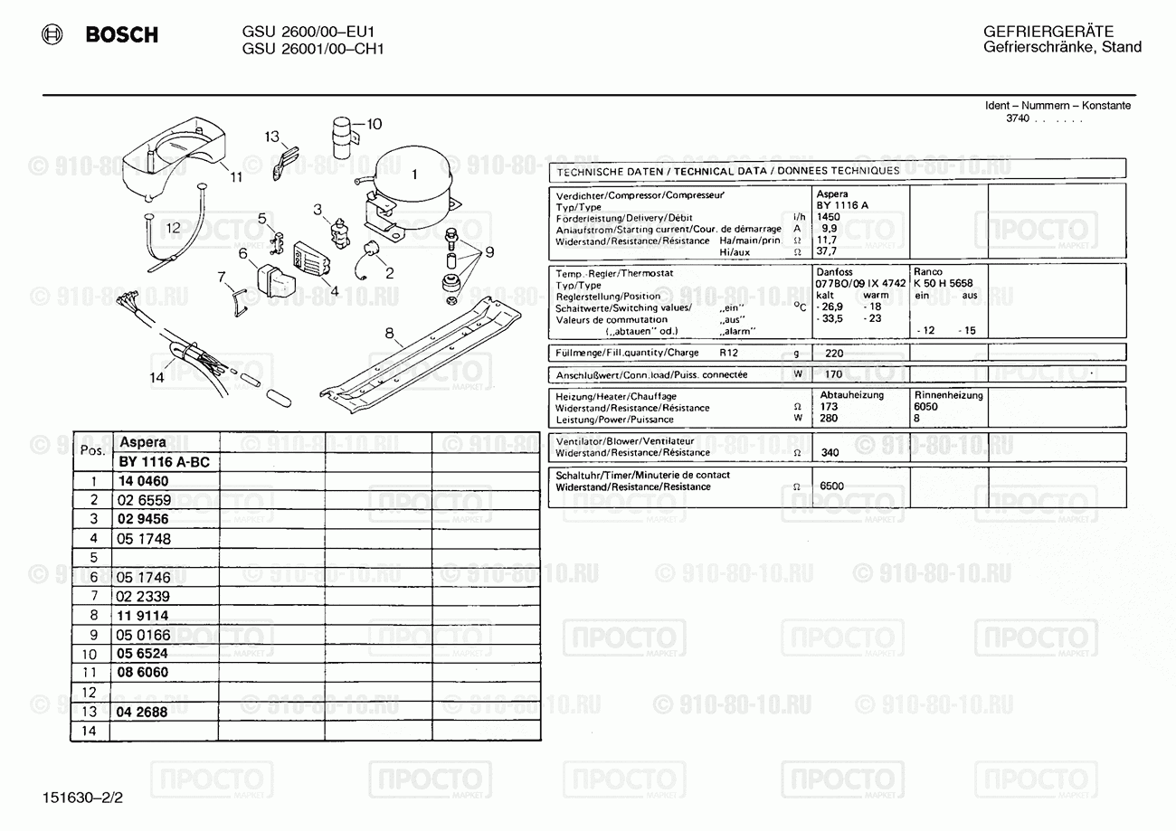 Холодильник Bosch GSU2600/00 - взрыв-схема