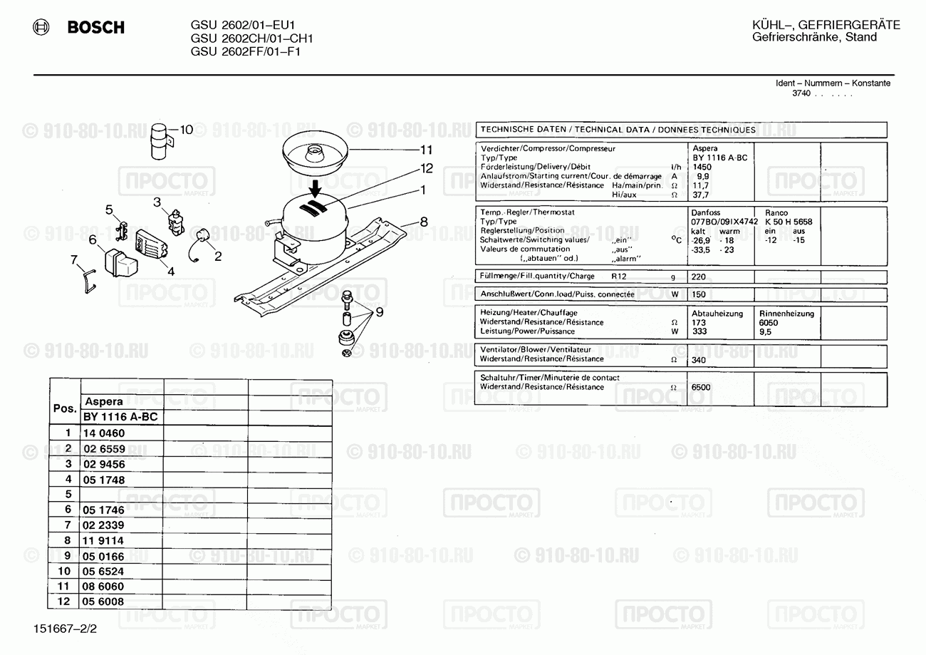 Холодильник Bosch GSU2602/01 - взрыв-схема