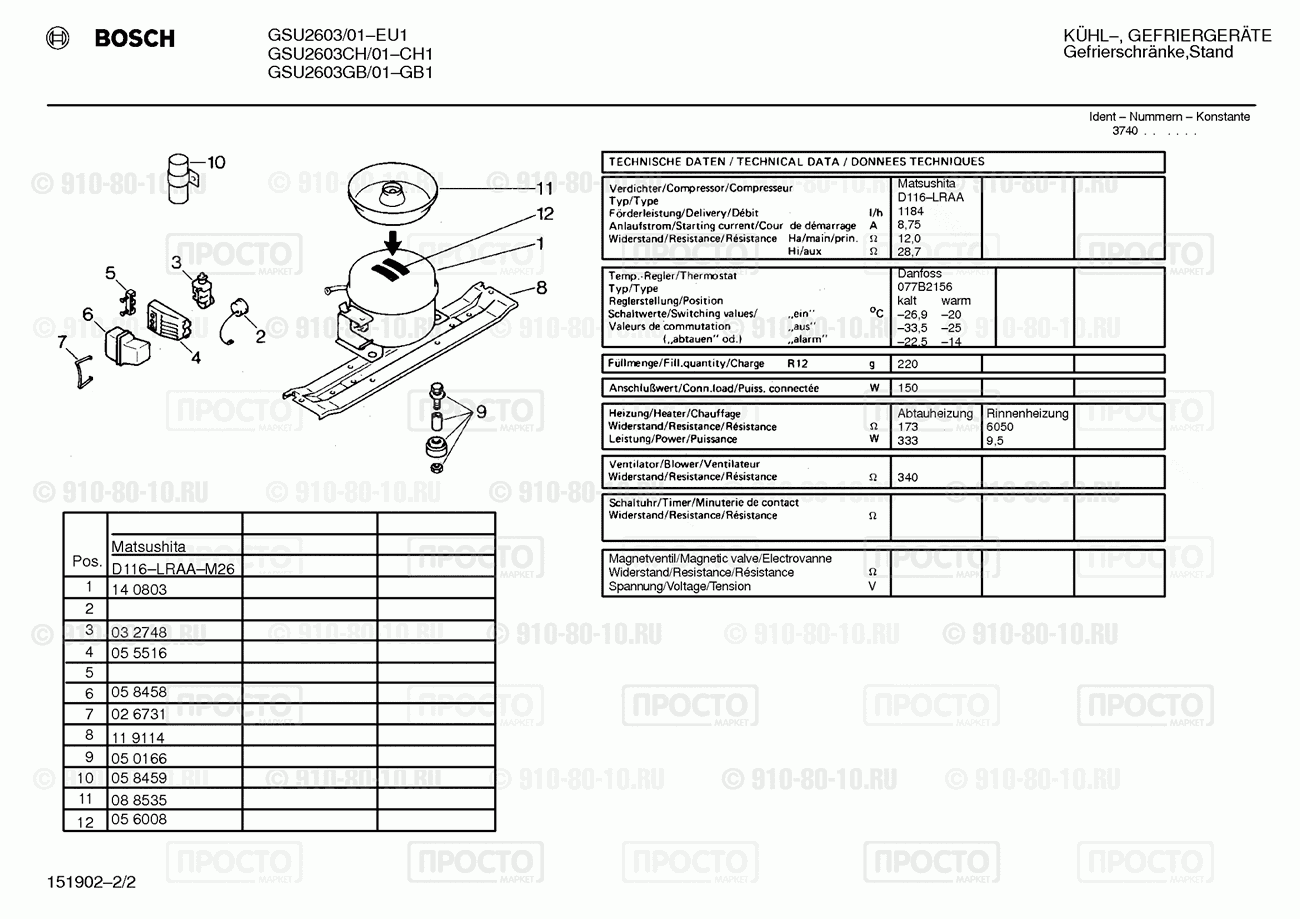 Холодильник Bosch GSU2603/01 - взрыв-схема