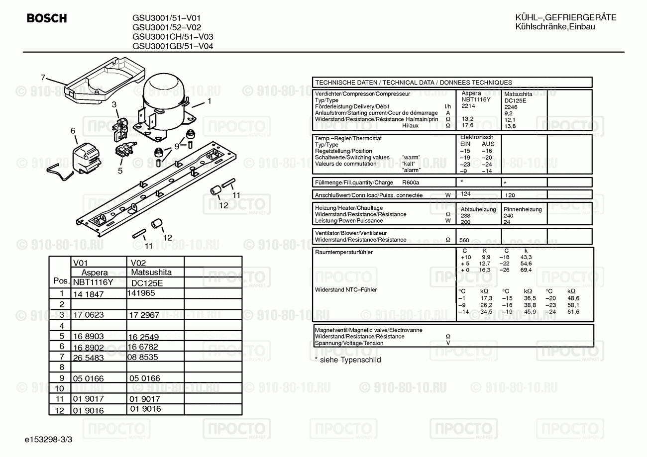 Холодильник Bosch GSU3001/52 - взрыв-схема