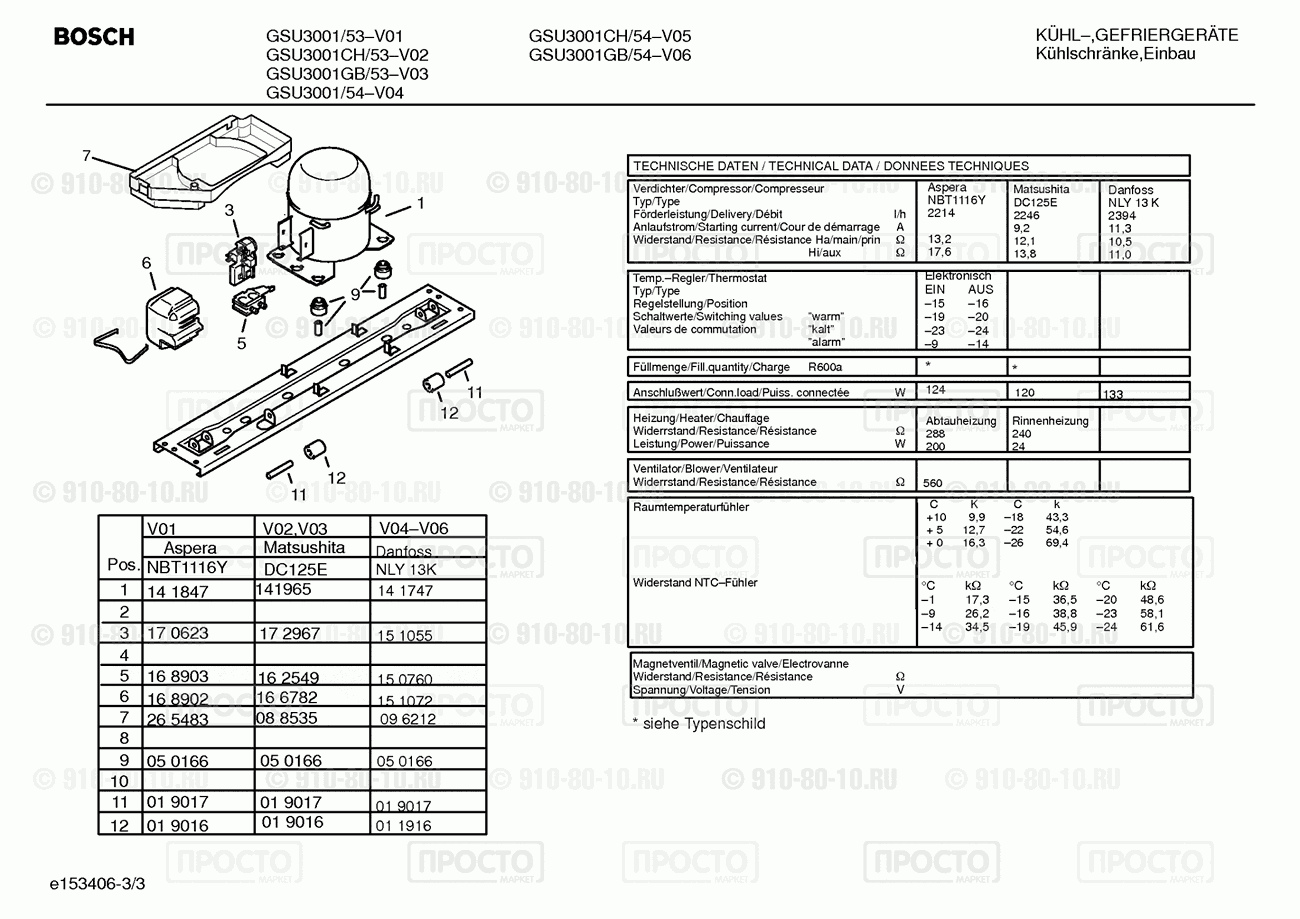 Холодильник Bosch GSU3001CH/54 - взрыв-схема